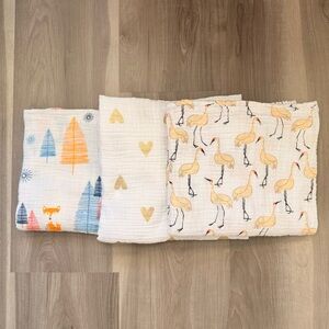 Set of Three Muslin Baby Blankets with Patterns